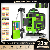 CLUBIONA 3D/4D 12/16 Lines Green Laser Level 360 Horizontal Vertical Cross-Line Self-Leveling Remote Control with 1/2 Batteries