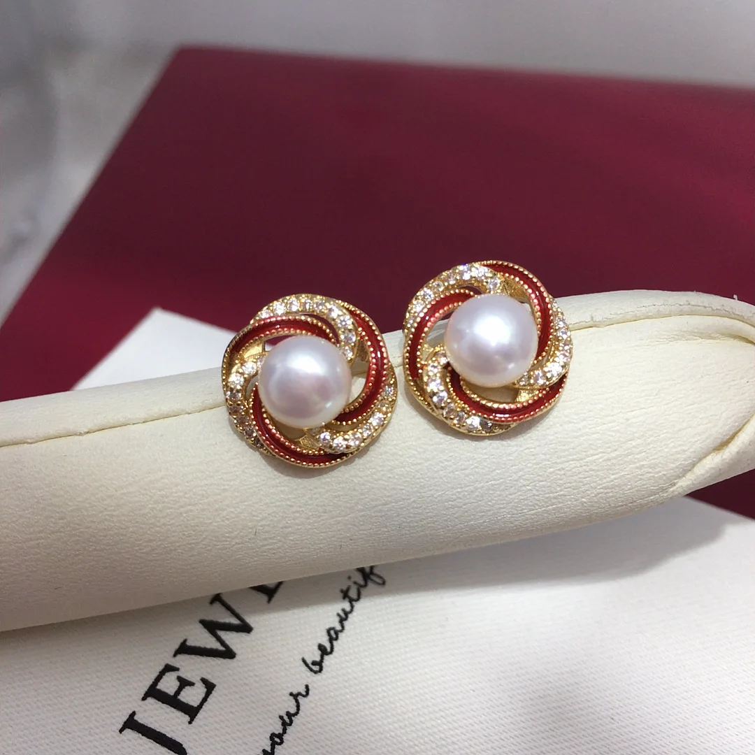 Gorgeous Bird's Nest Shaped Earrings with AAA Quality Natural South China Sea White Gray Pearls 8-9mm Women Earring