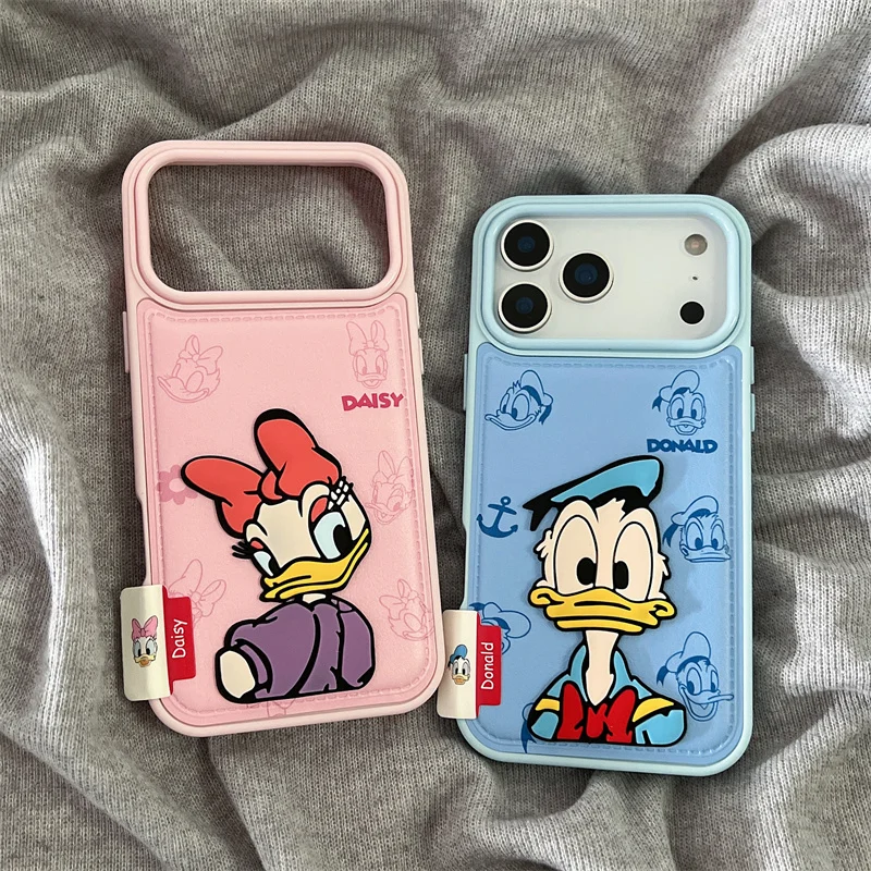 

Kawaii Cartoon Duck Leather Phone Case For iPhone 17 Pro 15 14 16 Pro Max Cover Shockproof Cases Cute Protective Cover Lovely Ca