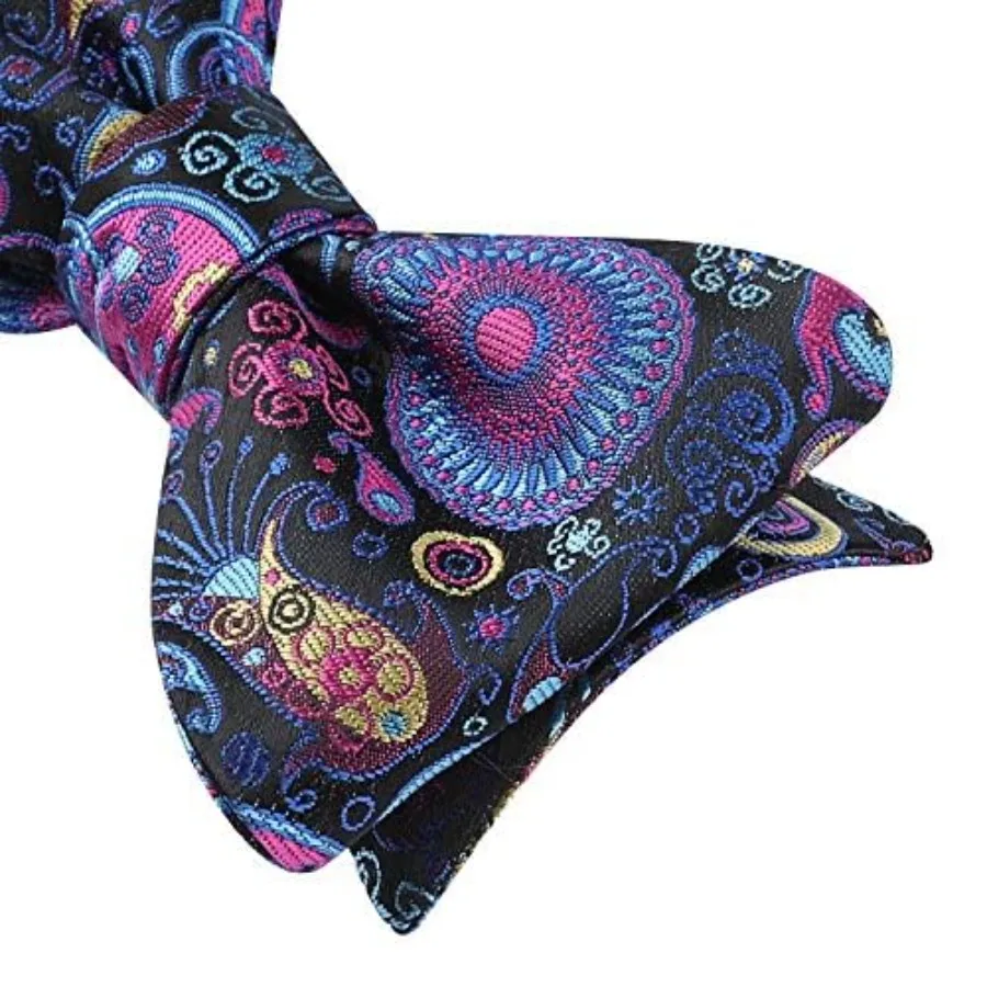 Bow Ties for Men Floral Bowties Mens Self Tie Bow Tie Handkerchief Jacquard Woven Bowtie Pocket Square Set, A1-blue-floral view 5