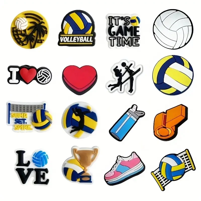 16pcs Sports Shoe Charms, Volleyball Shoe Charms For Men Women Boys And Girls, Volleyball Shoe Pins For Sandals Wristbands