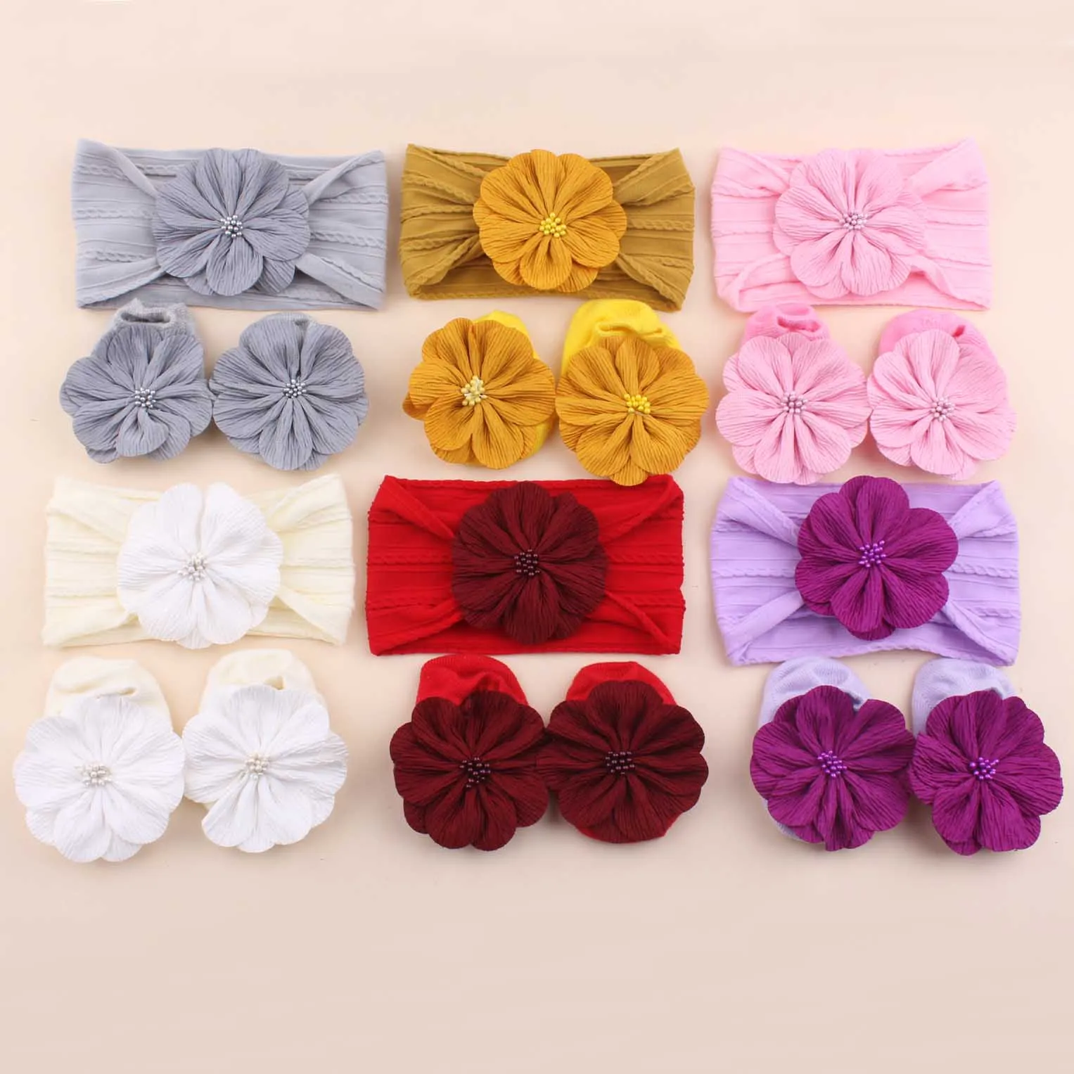 

1Set Baby Nylon Headbands with Socks Infant Girls Flower Hairbands Newborn Non-slip Socks Toddlers Kids Hair Accessories