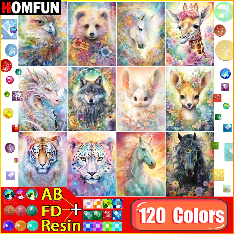 HOMFUN 120 Colors Diamond Painting AB Fairy Dust Resin 5D Diy Cross Stitch "Animals" Home Decor Full Mosaic Diamond Embroidery