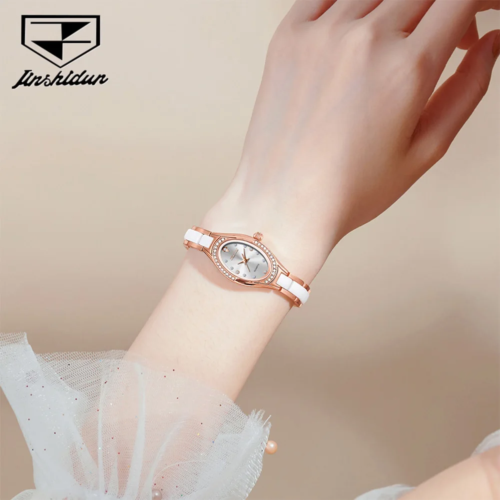 JSDUN 8842 Woman Watch Swiss Quartz Movement Luxury Watch For Women Ceramic Steel Strap High Hardness Mirror Waterproof Watches