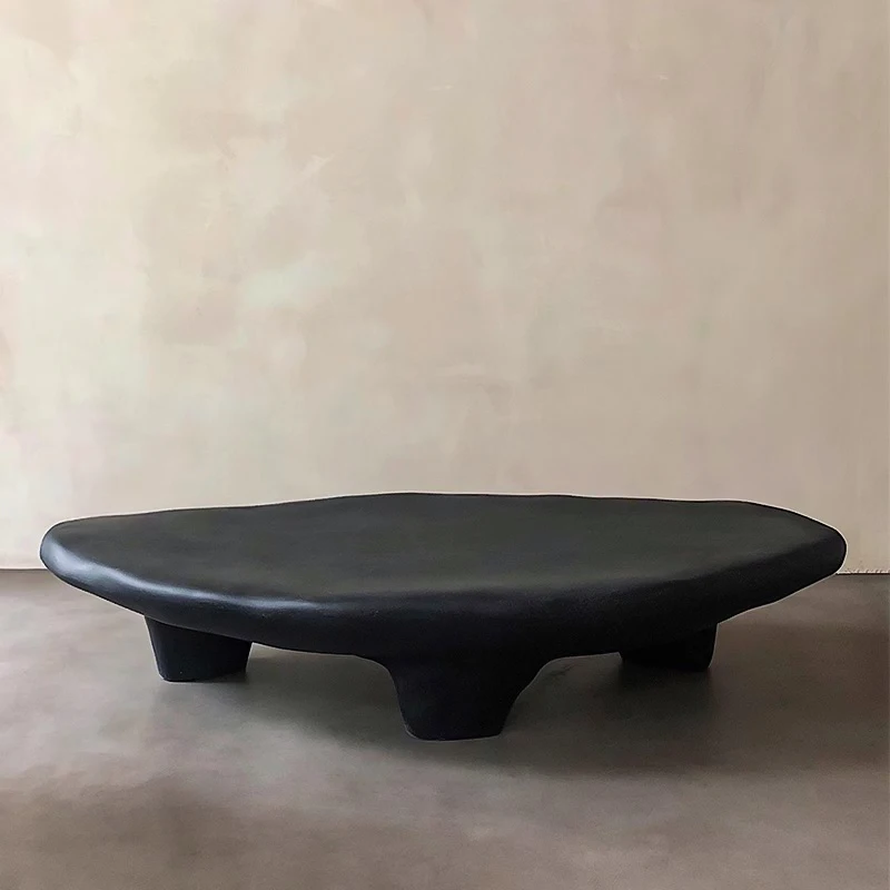 creative stone shape black Oval coffee table Designer modern minimalist side table Living Room Decoration