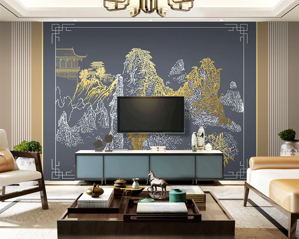 

beibehang Customized modern new Chinese line drawing Chinese painting landscape light luxury background wallpaper papier peint