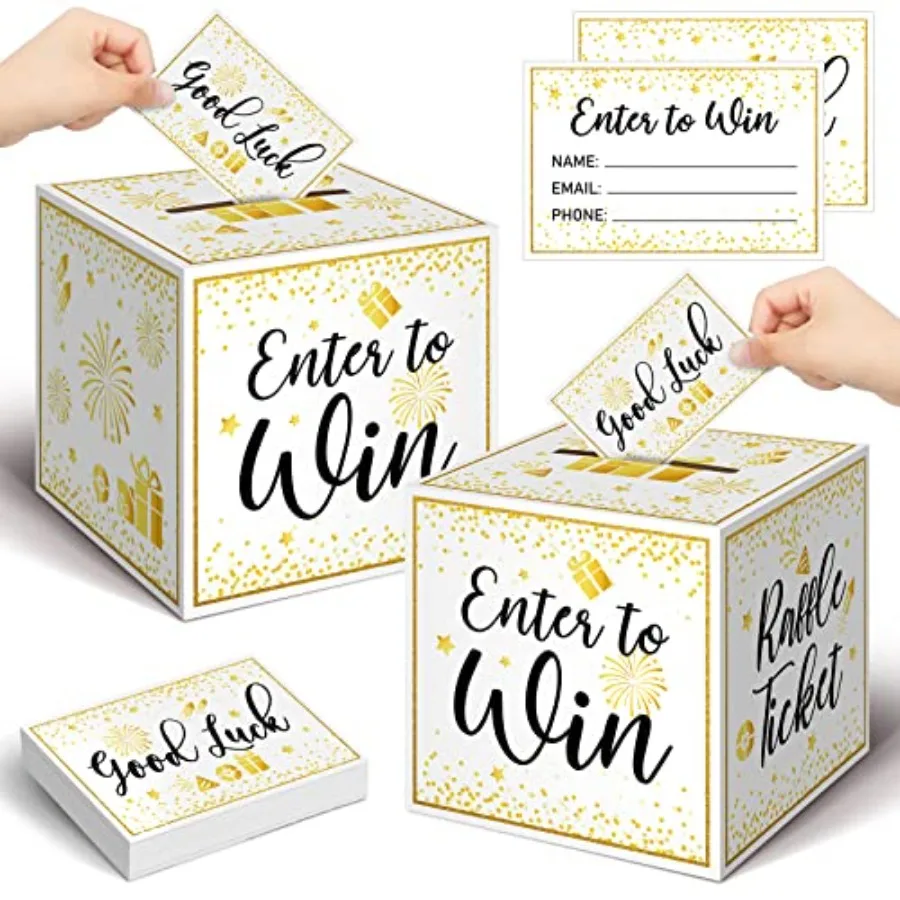 

Raffle Box Gold Brass Donation Box Ballot Safe Suggestion with Raffle Tickets Cards Ballot with Slot Collection Voting Bowl Hol