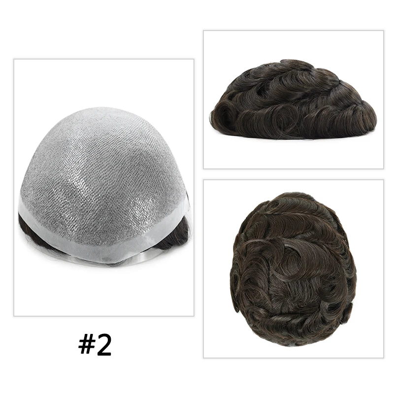 Vloop Front PU Herrenperücken 5-6mm Dünne Haut Herren-Toupet mit Knoten Indisches Echthaar Perücken Haarersatz Natürlicher Topper – Detail 6