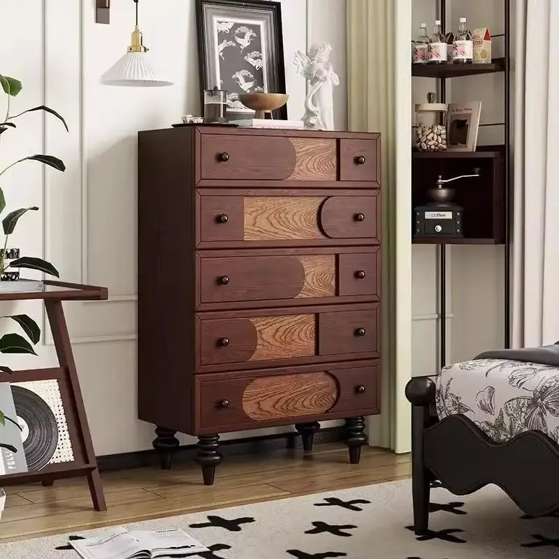

H1 retro medieval style storage against the wall side cabinet solid wood five-bucket bedroom living room small apartment