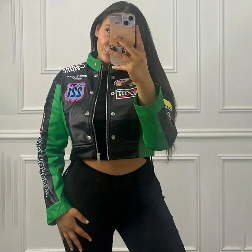 

Women's Sexy Navel Retro Printed Long Sleeve Baseball Jacket Autumn Winter New Style European American Fashion