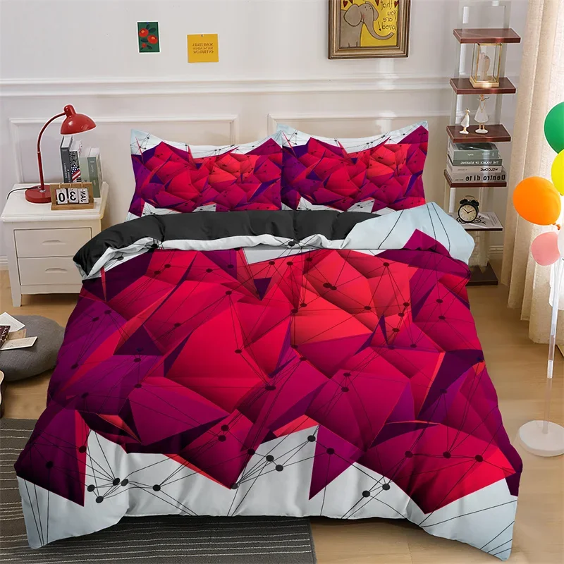 

Abstract 3D Geometric King Queen Duvet Cover Red Diamond Pattern Bedding Set Modern Art Quilt Cover Polyester Comforter Cover