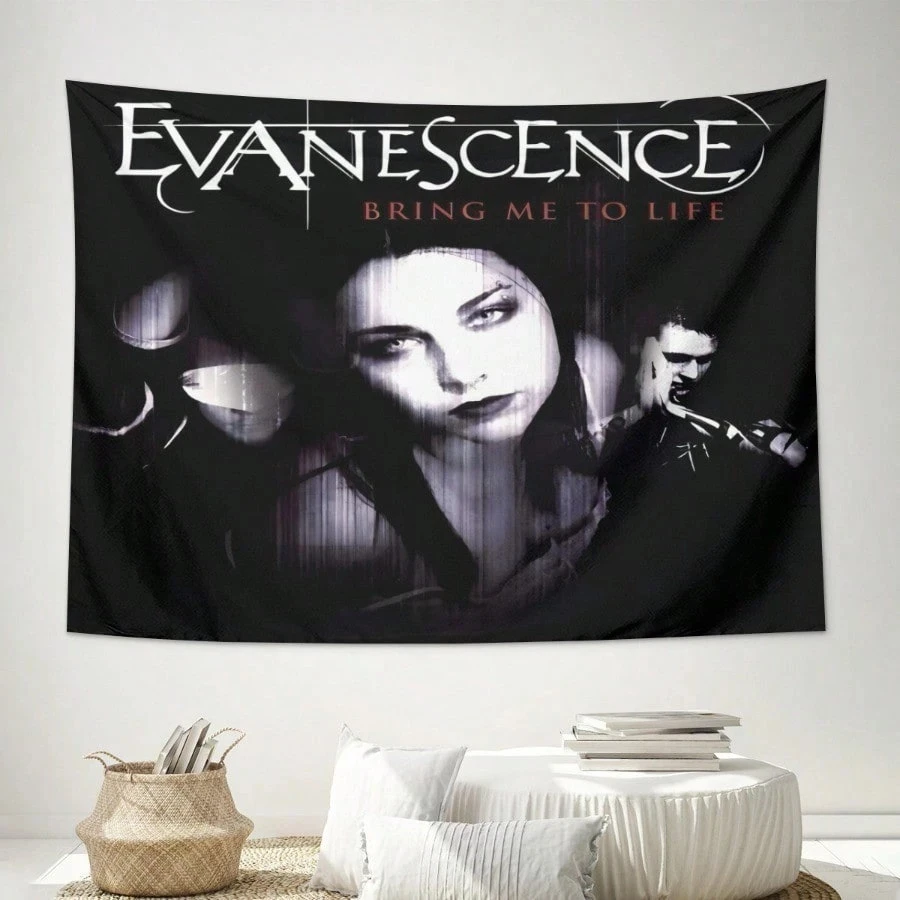 1 peça Tapeçaria de Parede da Banda de Rock Evanescence para Quarto e Sala de Estar, Artigos para Quarto Modernos, Tamanho Grande, Impressão 2D em Poliéster, Artigos para Quarto