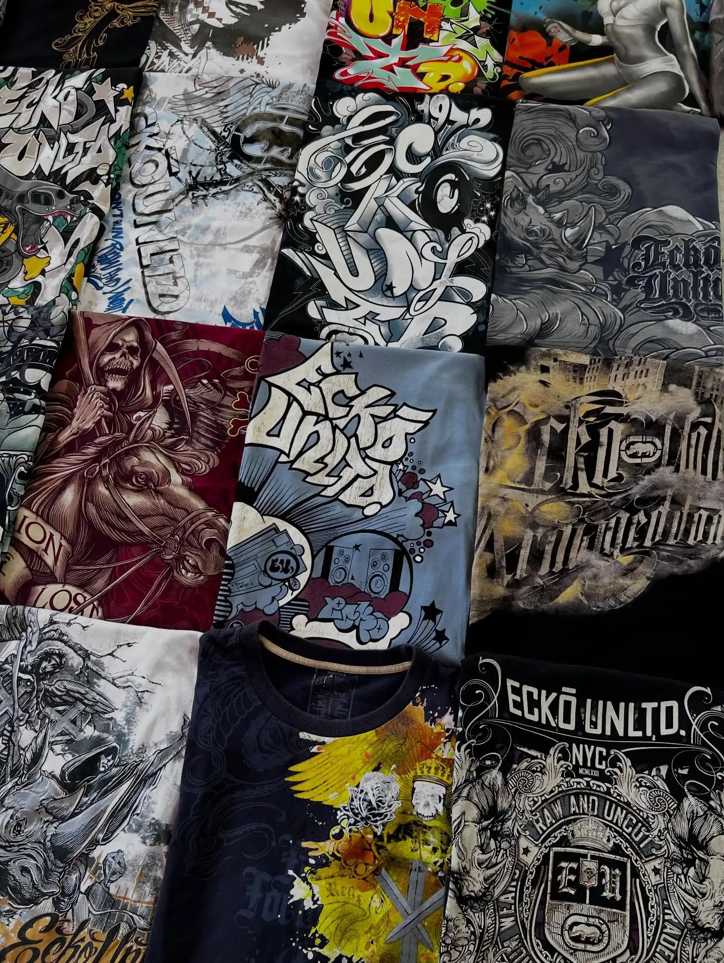 

Vintage Rhino Printing Cotton Short Sleeve Man American ECKO Style Street Y2K Skateboard Boy T-shirt