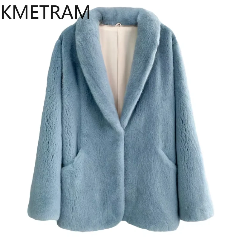 Echter dänischer Nerz-Pelzmantel für Damen, luxuriöse blaue Pelzjacke, warme Winter-Oberbekleidung, hochwertige Damenbekleidung, Yng Nadal 2024