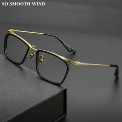 Ultralight Titanium Square Glasses Frame Men Business Handmade Eyeglasses Optical Myopia Eyewear Women Spectacles 150mm Big Size