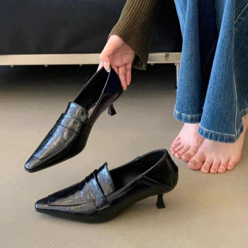 Vintage Gold Kitten-Heel Women's Pumps Sexy Pointed-Toe Shallow Designer Shoes Street-Style Comfort Women's Shoes Zapatos Mujer view 5