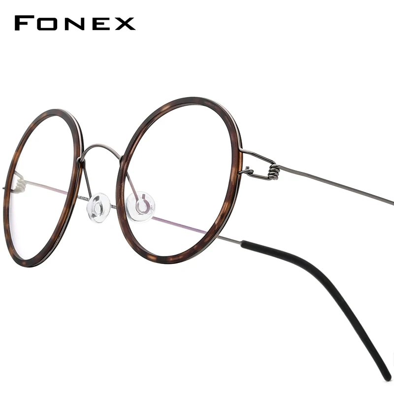 

FONEX оправа для очков из титанового сплава, мужские брендовые дизайнерские круглые очки, корейские безвинтовые Дания, сверхлегкие очки Morten 98636