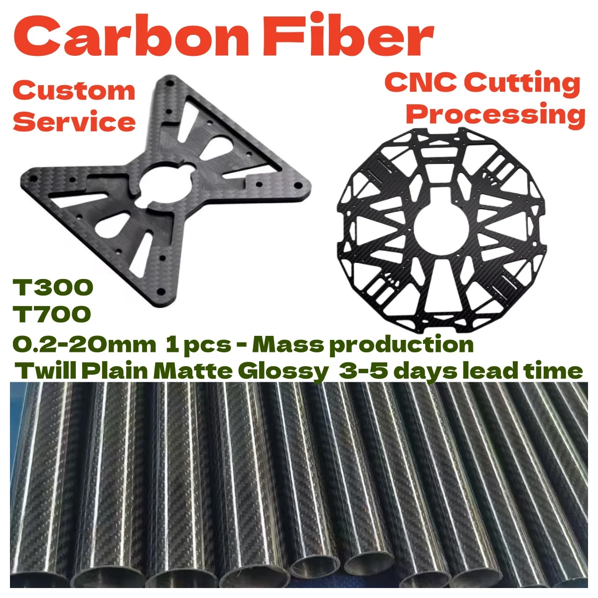 

Carbon Fiber Sheet Cutting Carbon Plate Process CNC Machining Milling Carving Matte Glossy Twill Plain RC Drone Board Arm Frame