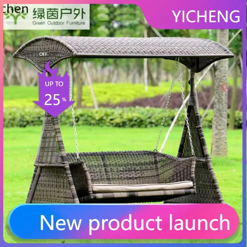 LYY Outdoor Rattan Swing Chair Garden Garden Hanging Chair Outdoor Wrought Iron Balcony Rattan  Rocking