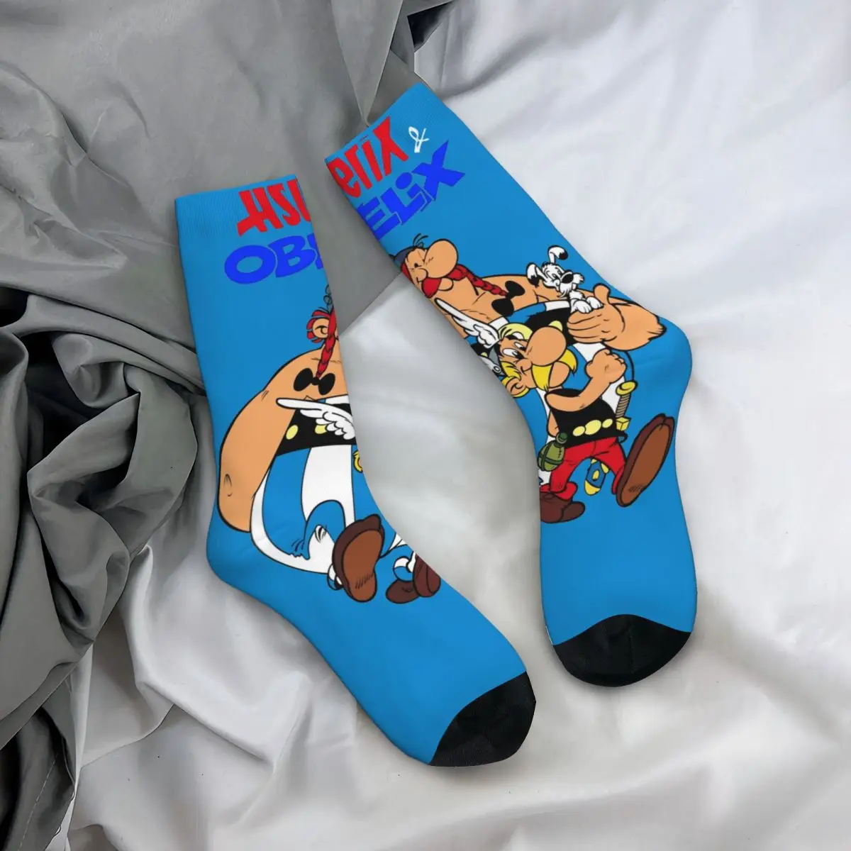 Harajuku Men Socks Asterix-and-Obelix Humor Cartoon Merch Super Soft Funny Graphic Socks Spring Autumn Winter