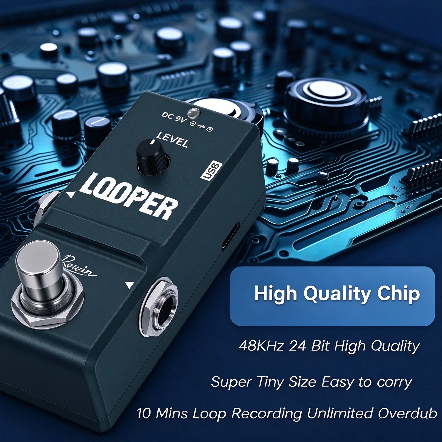 Rowin NANO Looper Pedal 10 Mins Loop Station Super Tiny Size One‑Key Looper Stompbox for Guitar & All Electronic Instruments`