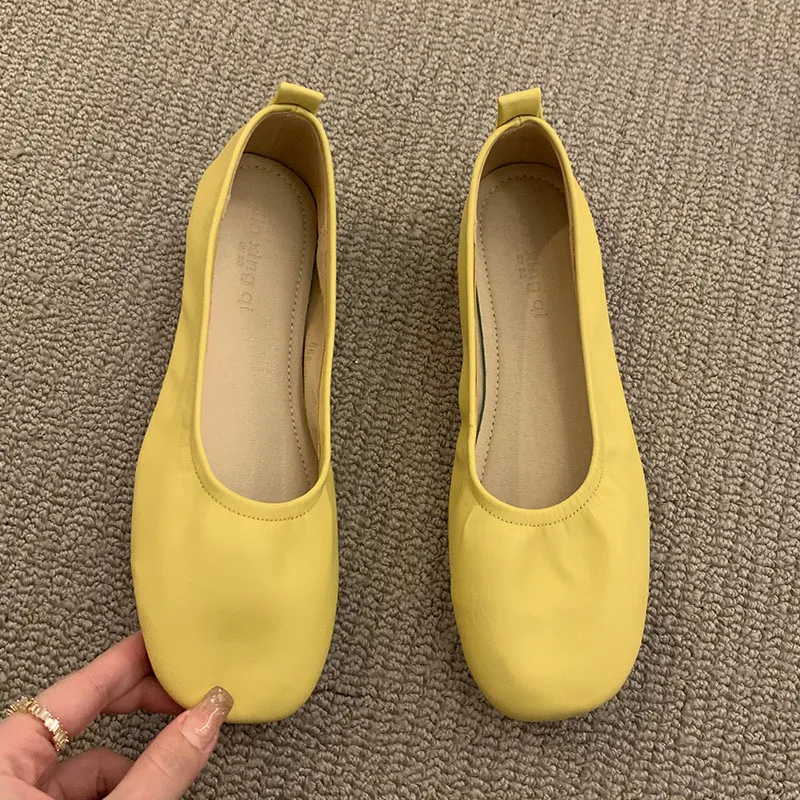 2024 Summer Red Yellow New Women Flat Shoes Fashion Candy Color Ladies Round Toe Shallow Slip On Ballet Flats Soft Ballerinas