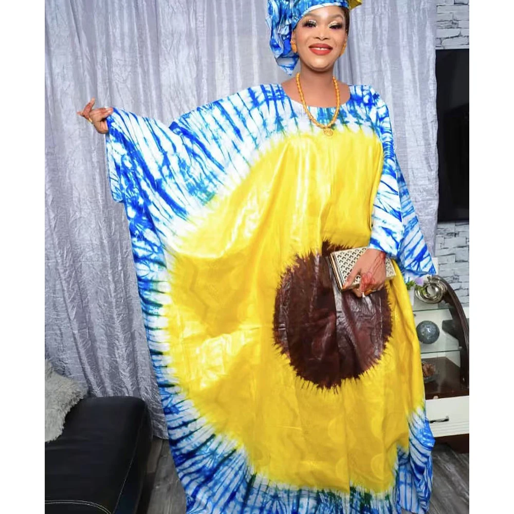 

2025 Newest Shiny Printed Stain Silk Net Material For African Ankara Women Party Traditional Wedding Dashiki Robe Boubou Brocade