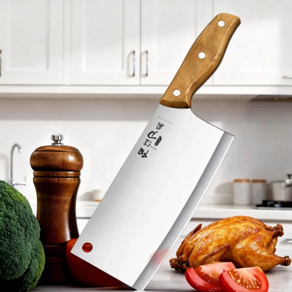 Upgraded Stainless Steel Kitchen Knife,Chef Meat Knife-Multi-Functional Slicing Knife with Wooden Handle for Cut Meat,Vegetable