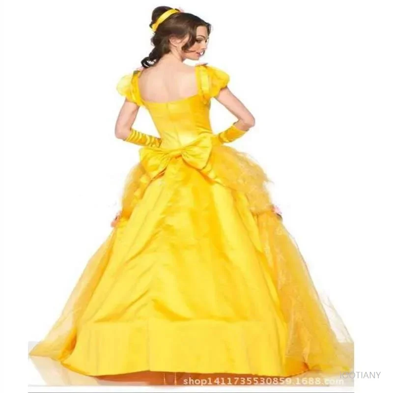 

Halloween Beauty Belle Princess Costume Christmas Carnival Party Fairy Queen Parent-child Role Play Masquerade Yellow Dress