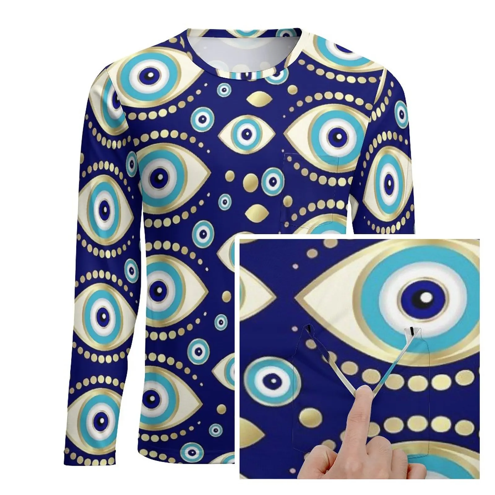 Evil Eye Charm T Shirt Autumn Blue Eyes Print Awesome T-Shirts Man Hip Hop Graphic Tee Shirt Large Size