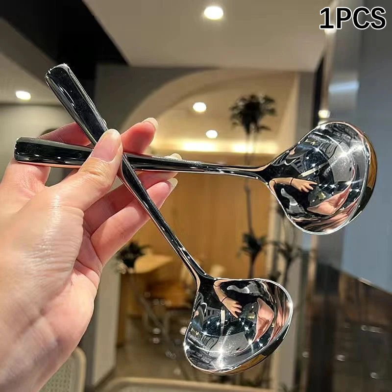 New··Stainless Steel Soup Spoon Korean Long Handle Large Spoon For Drinking Soup Congee Spoon Restaurant Hotpot Spoon