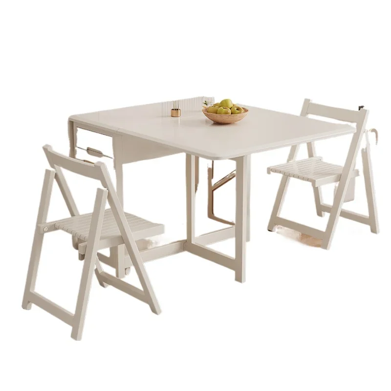 

Cream wind, all solid wood dining table, household small apartment, foldable and mobile, multi-functional