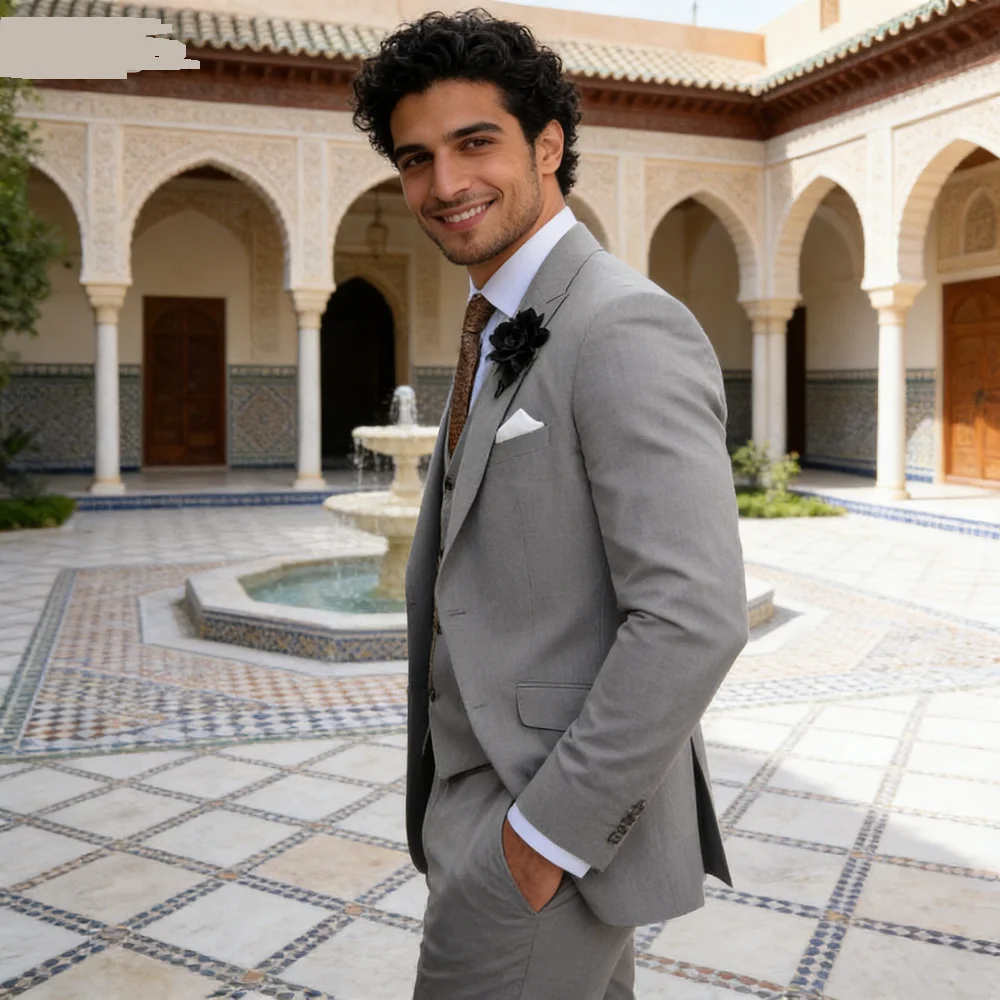 

3PCS Formal Solid Men's Suit Set - Wedding Business Party Prom Classic Occasion Jacket Vest Pants Ensemble