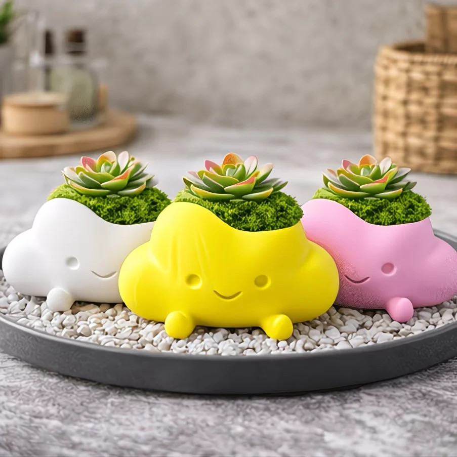 Mini pot de fleurs en forme de nuage, 1/3 pièces, petit pot de plantes à visage souriant pour décoration de bureau et de maison