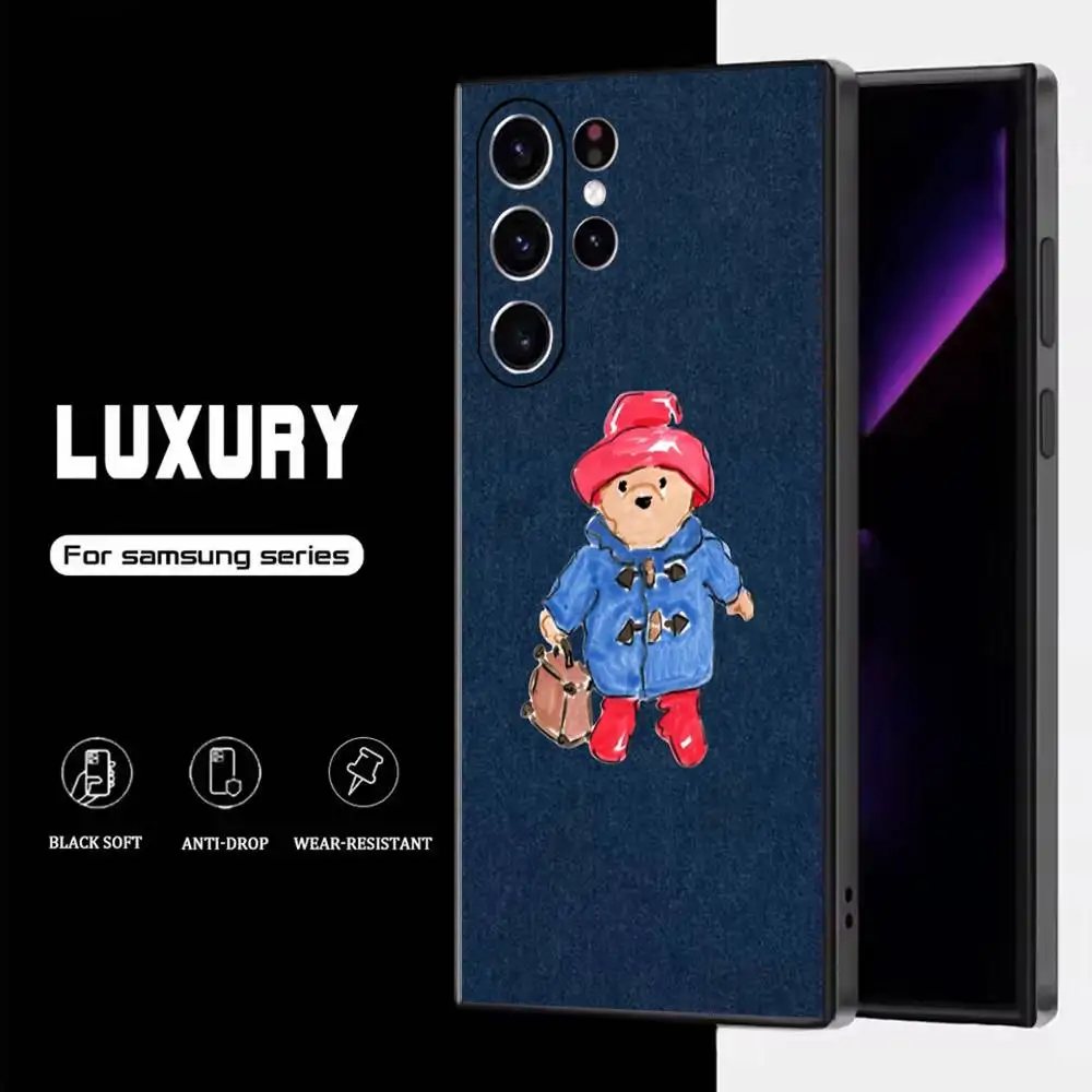 حافظة لهاتف سامسونج L-Lodon B-Bear لهاتف سامسونج S25، S24، S23، S22، S21، S20، S10، Ultra، Plus، Lite، FE، غطاء أسود من السيليكون الناعم