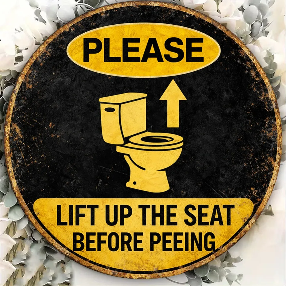 2D Metal Sign, Retro Please Lift The Toilet Seat Decorative Plaque for Bathroom Restroom Bar Wall Decor Gift