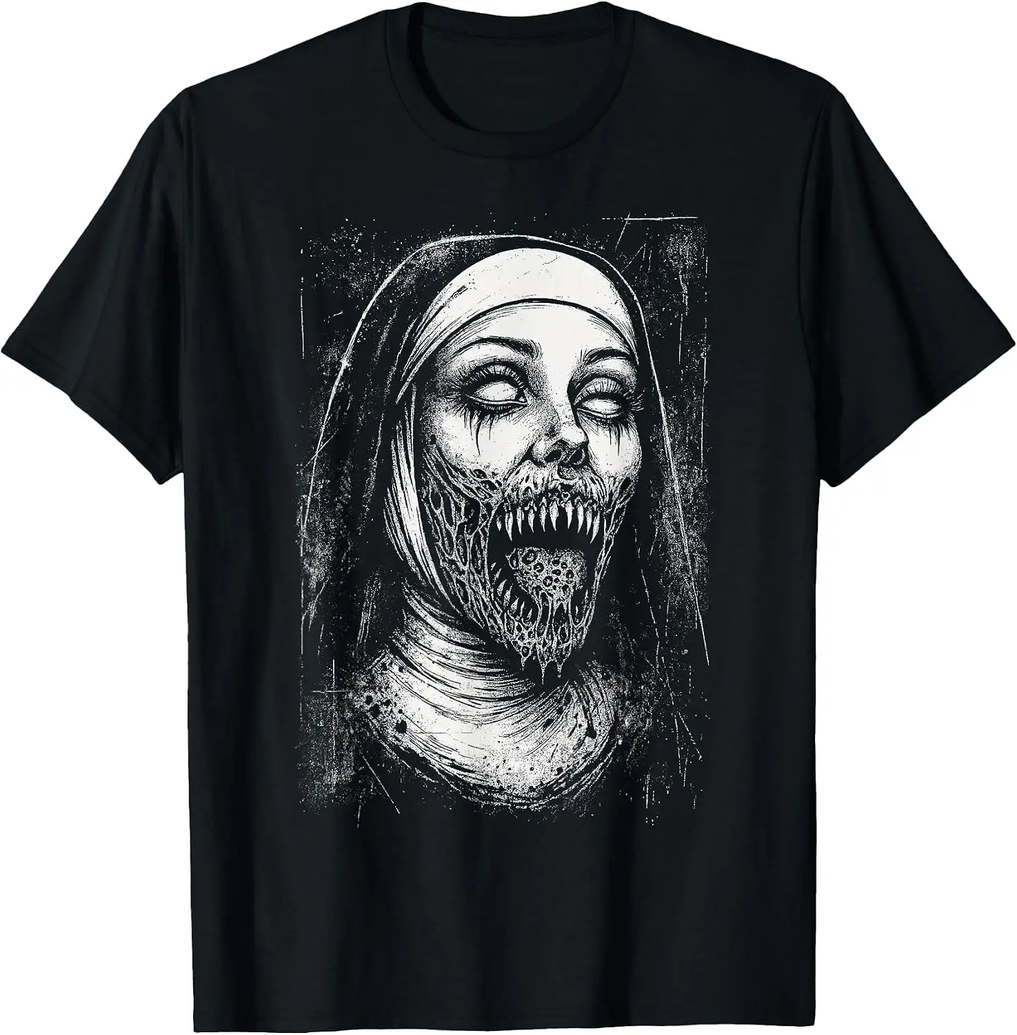 Horror Creepy Nun Demon Unholy Evil Occult Alt Scary Goth T-Shirt Fun 100% Cotton Short-Sleeve Shirt – A Gift For Halloween Or