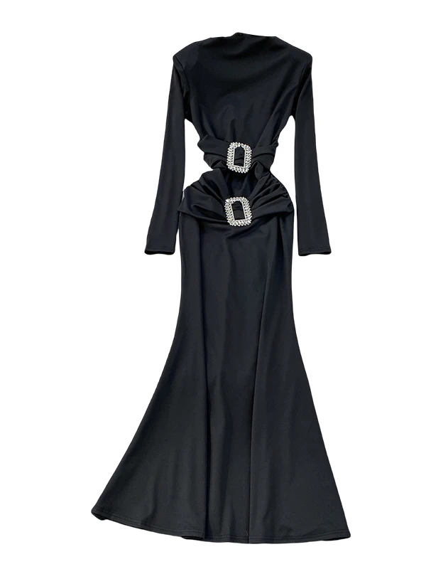 Ele Fi Tail Długa, modna sukienka damska na jesień i zimę z wysokim stanem, zapinana na guziki, elegancka, do pracy.