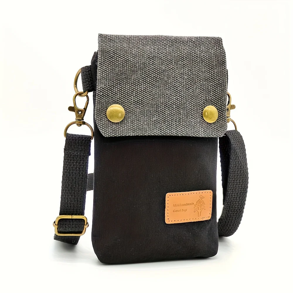 Mini-Umhängetasche aus Stoff, Handytasche mit Farbkontrast, Vintage-Schultertasche für Damen, kleine Umhängetasche, neu, passend – Detail 6
