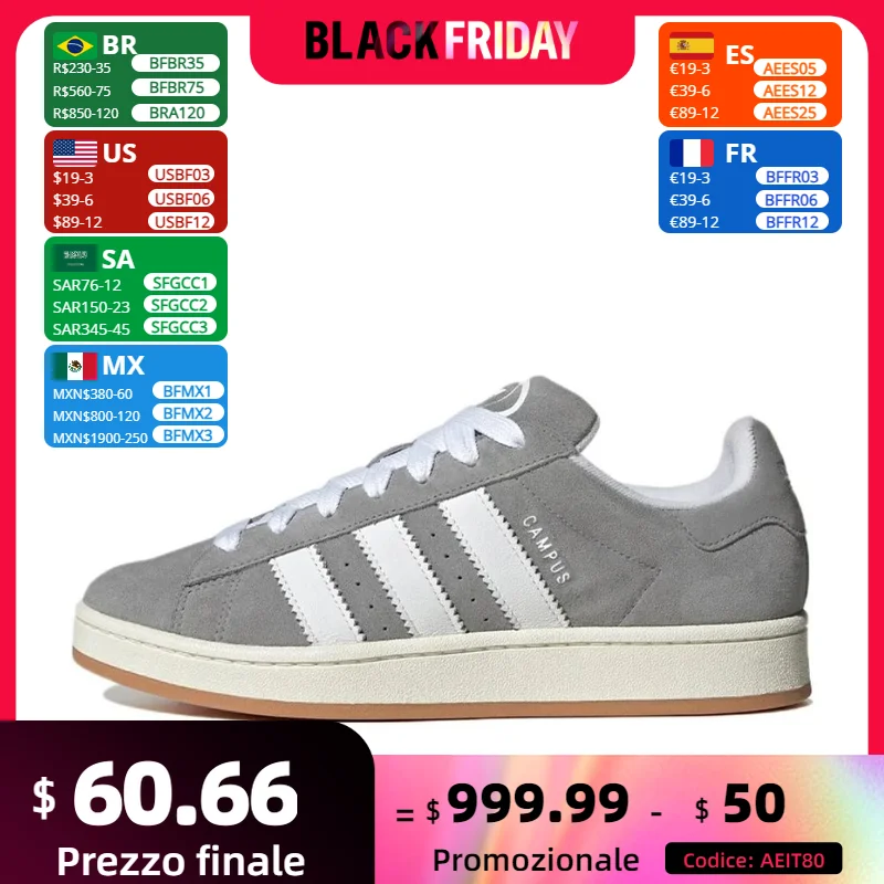 adidas-original-campus-00s-pantaloncini-da-surf-bassi-da-uomo-e-da-donna-scarpe-casual-semplici-e-comode-colorway-grigio-e-bianco