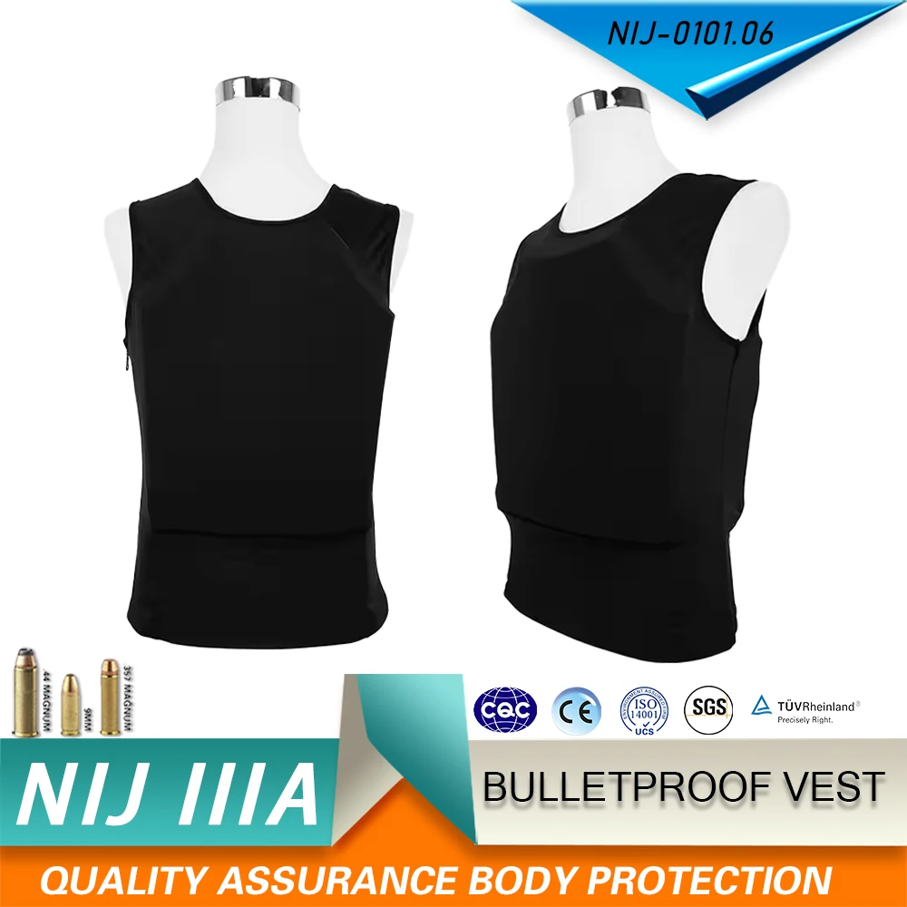 Level IIIA T-Shirt Ultra-Comfortable Lightweight Concealed Wear Soft Safety Protection Body Armor Lightweight Bulletproof Vest