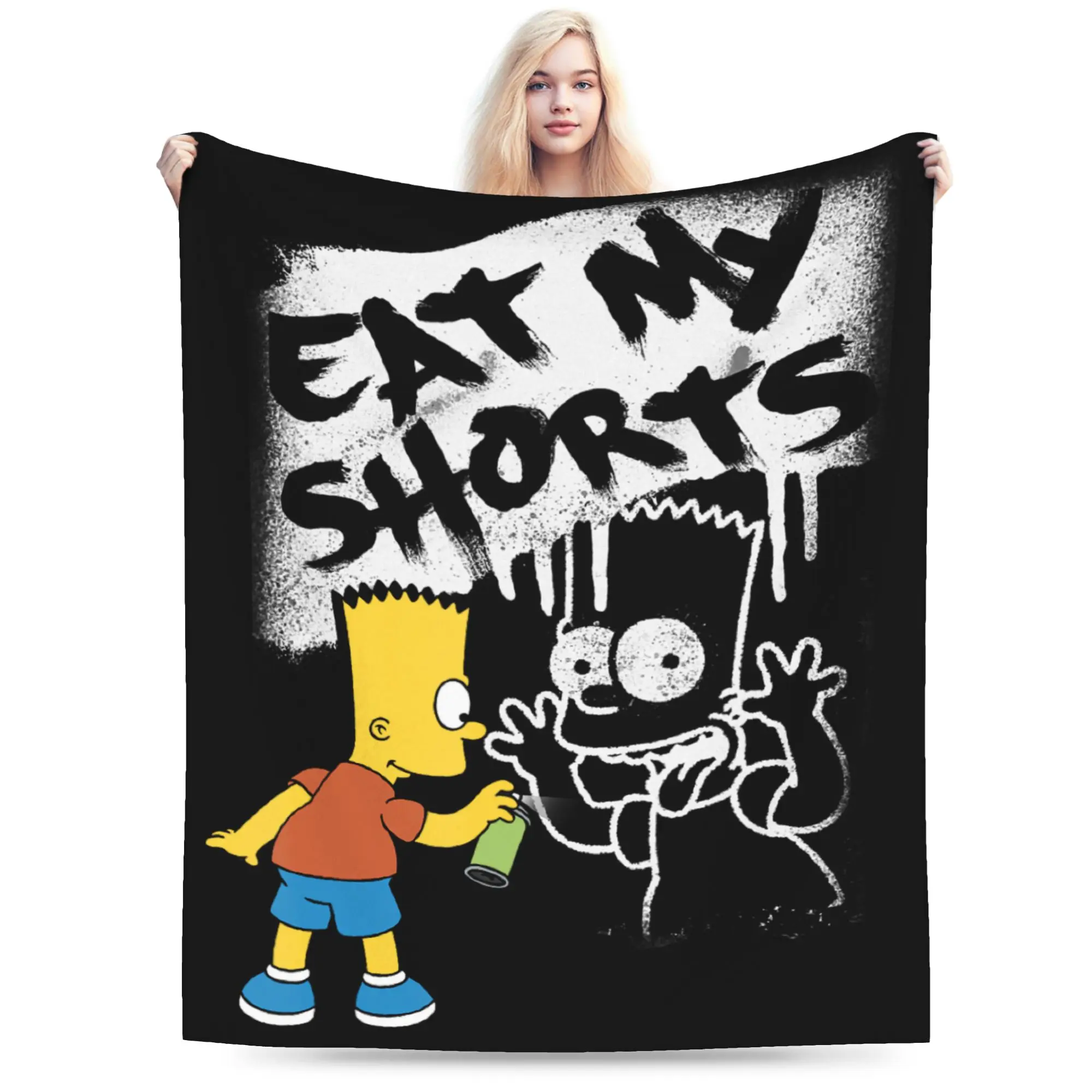 The Simpson Eat My Shorts Spray Paint Graffiti Bart Blanket Fleece Printed  Soft Throw Blankets for Bed Couch Bedding Throws