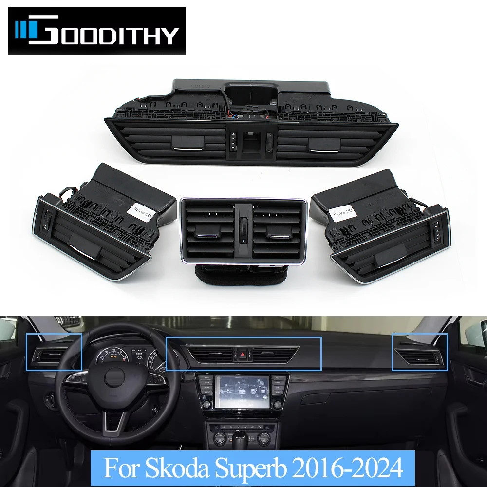 Car Dashboard Front Left Right Central Air Conditioner AC Vent Grille Assembly For Skoda Superb 2016-2024 3VD819701