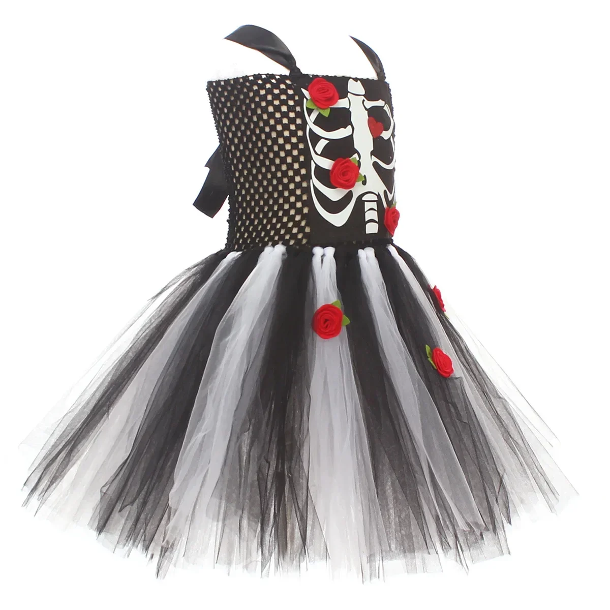 2025 الفتيات مخيف الهيكل العظمي ارتفع الرعب مخيف الدموي غيبوبة العروس زي للفتيات توين المراهقين هالوين فستان بتصميم حالم