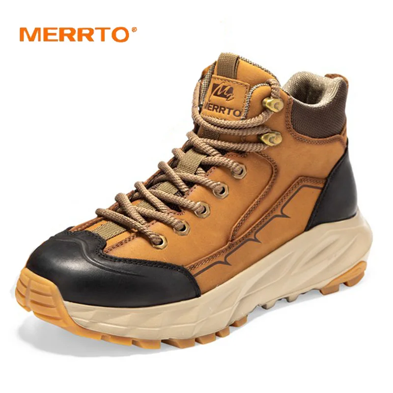 MERRTO Cow Leather Hiking boots Men waterproof hunting shoes Tactical Desert Combat Boots Male mountian casual Ankle Sneakers