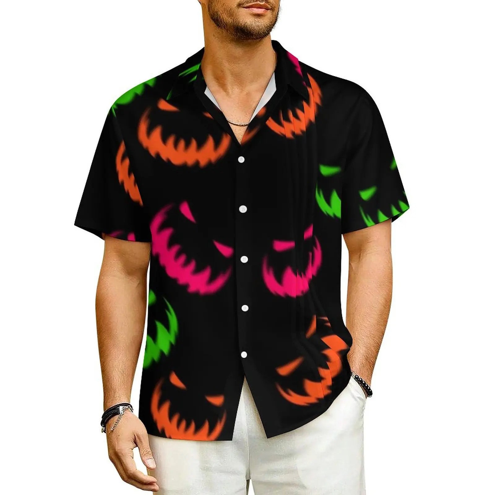 

Spooky Halloween Beach Shirt Man Colorful Pumpkin Cool Casual Shirts Hawaiian Short Sleeve Y2K Fashion Custom Oversized Blouses