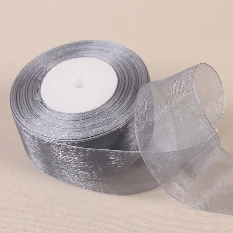 15mm 20mm 25mm 40mm 50mm Gray Organza Ribbon 45Meters/Roll DIY Crafts Supplies Wedding Decoration Valentine's Day Gift Wrapping