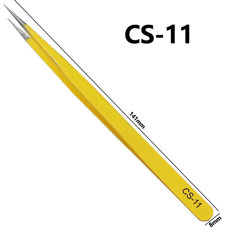 6Pcs Stainless Steel Industrial Anti-static Tweezers Curved Straight Tip Forceps CS-10/CS-11/CS-12/ CS-13/CS-14/CS-15