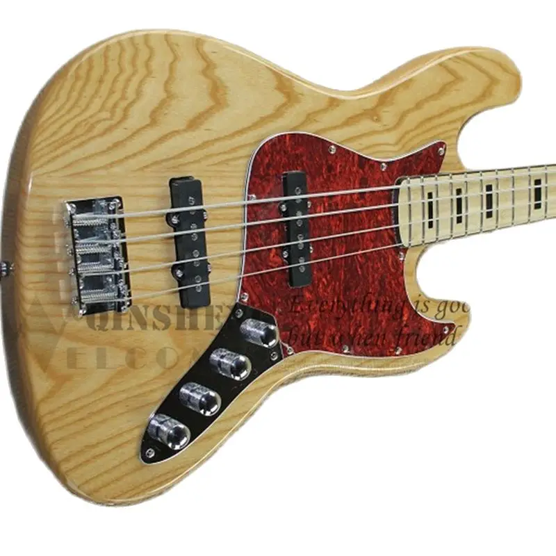 Natural bass 4 stings bass ASH Wood Body Maple Neck Chrome Bridge Red tortoise shell pickguard active battery