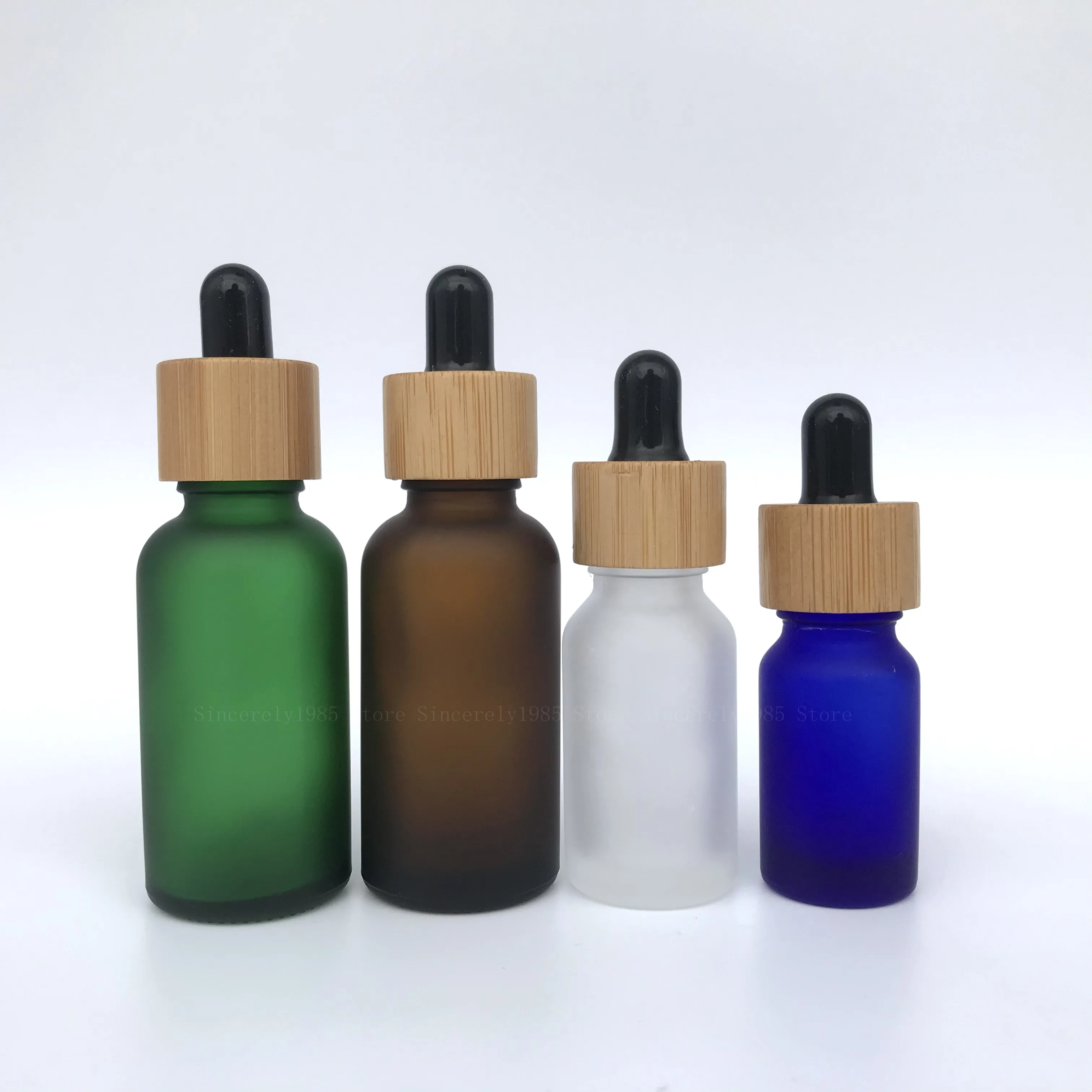 10Pcs 5/10/15/20/30/50/100 ML Frosted Dropper bottle with Bamboo lid cap Pipette Drop Bottles Refillable Thick Matte Glass